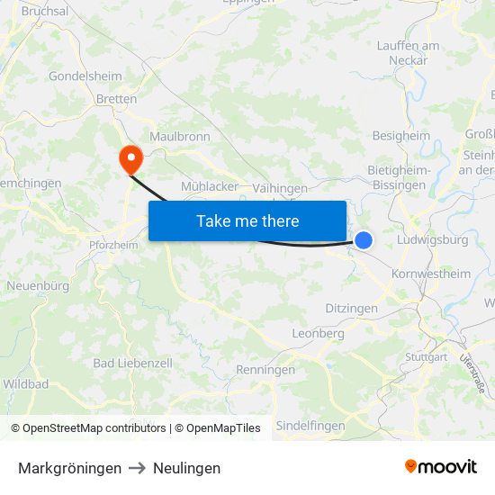 Markgröningen to Neulingen map