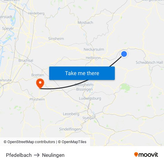 Pfedelbach to Neulingen map