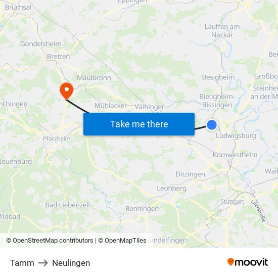 Tamm to Neulingen map