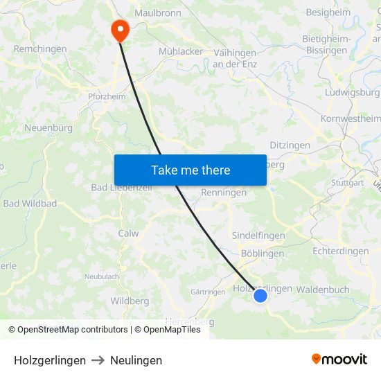 Holzgerlingen to Neulingen map