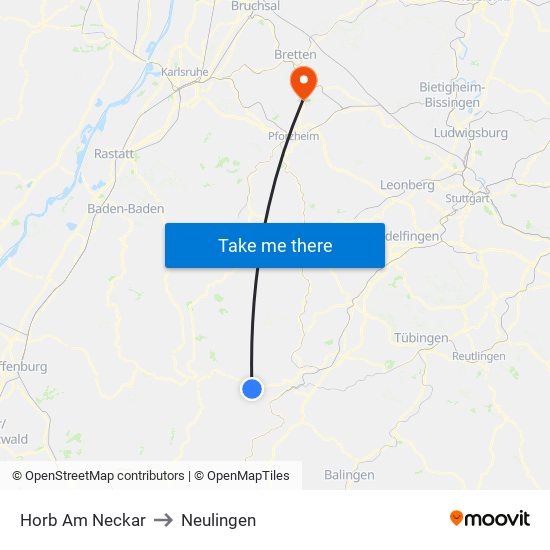 Horb Am Neckar to Neulingen map