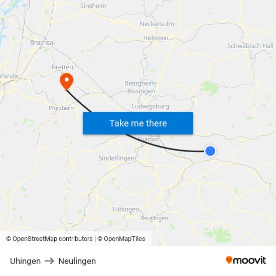 Uhingen to Neulingen map