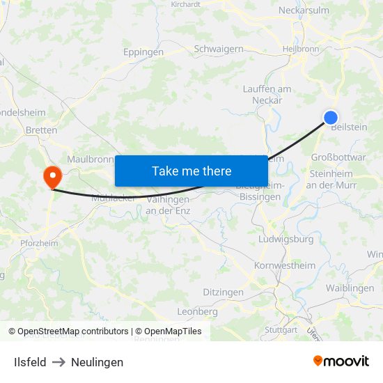 Ilsfeld to Neulingen map