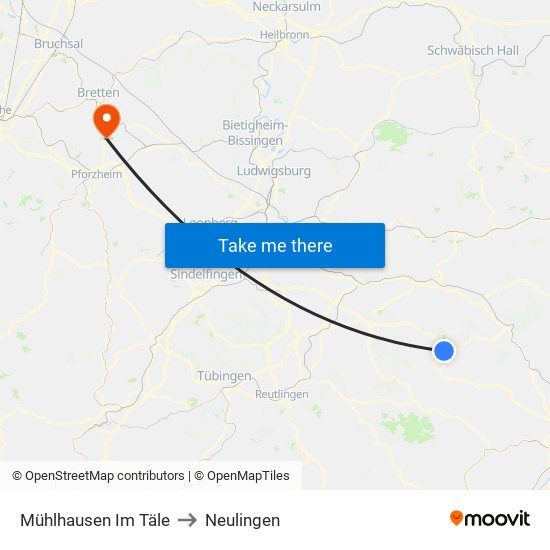 Mühlhausen Im Täle to Neulingen map