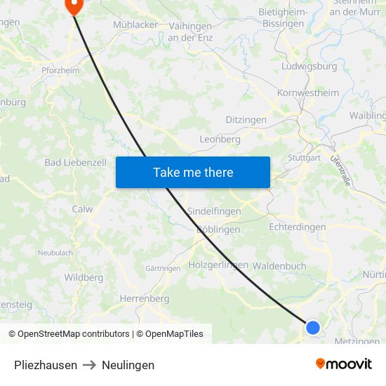 Pliezhausen to Neulingen map