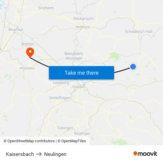 Kaisersbach to Neulingen map