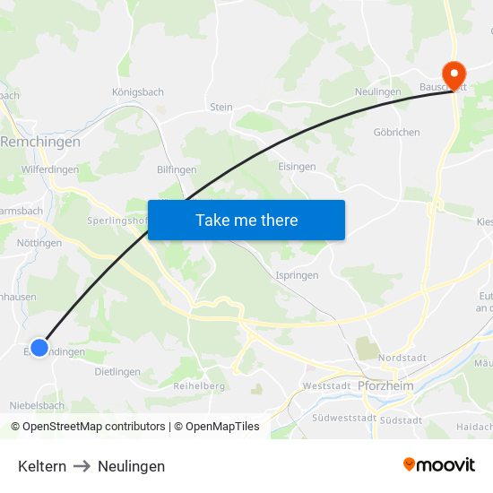 Keltern to Neulingen map