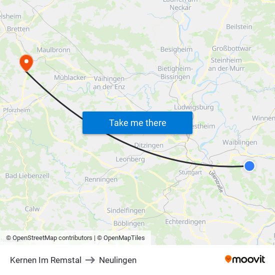 Kernen Im Remstal to Neulingen map