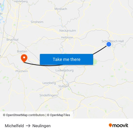 Michelfeld to Neulingen map