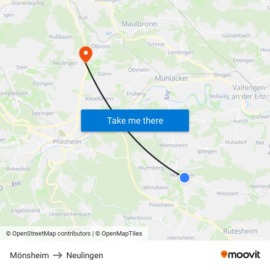 Mönsheim to Neulingen map