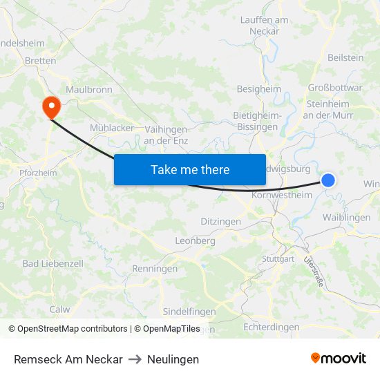 Remseck Am Neckar to Neulingen map