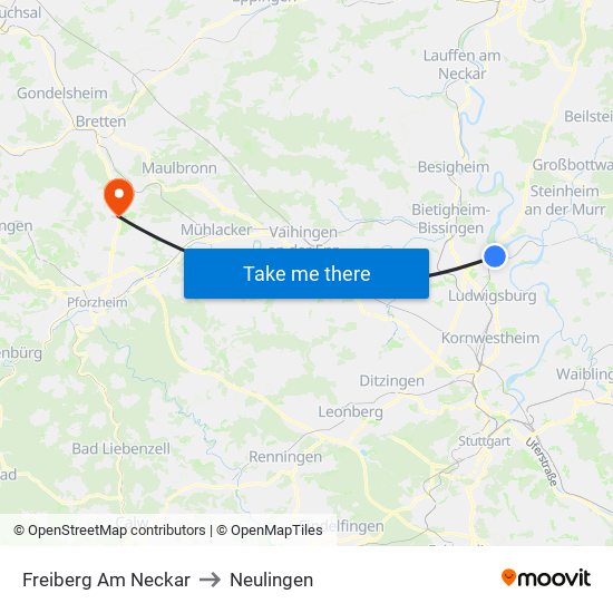 Freiberg Am Neckar to Neulingen map