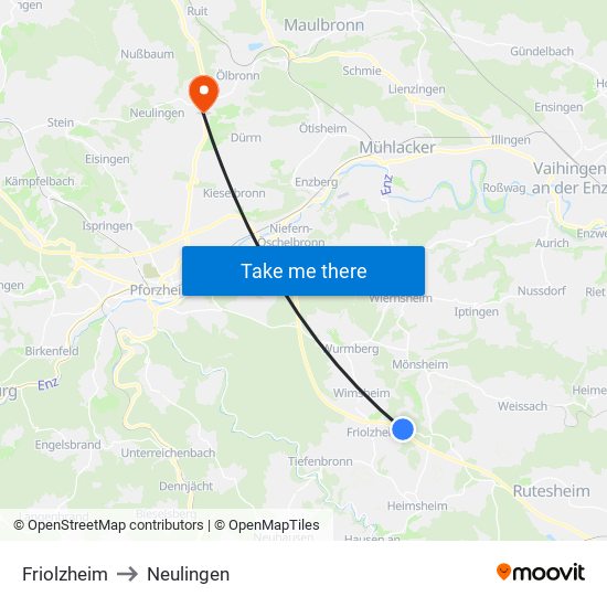 Friolzheim to Neulingen map