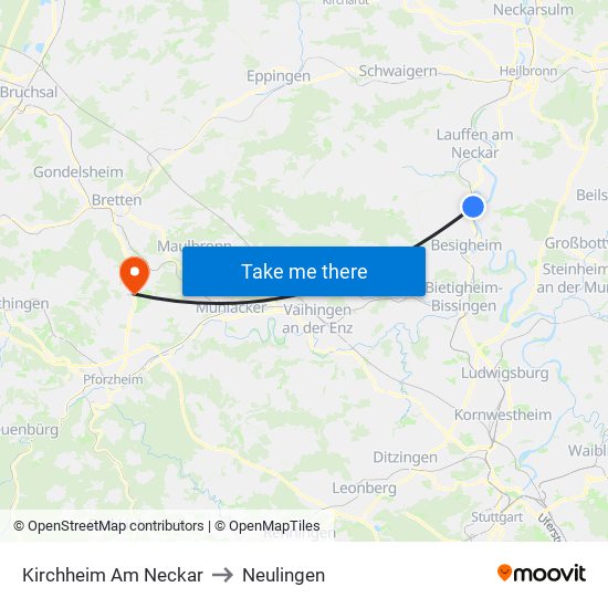 Kirchheim Am Neckar to Neulingen map