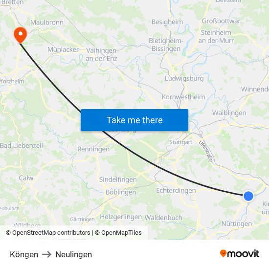 Köngen to Neulingen map