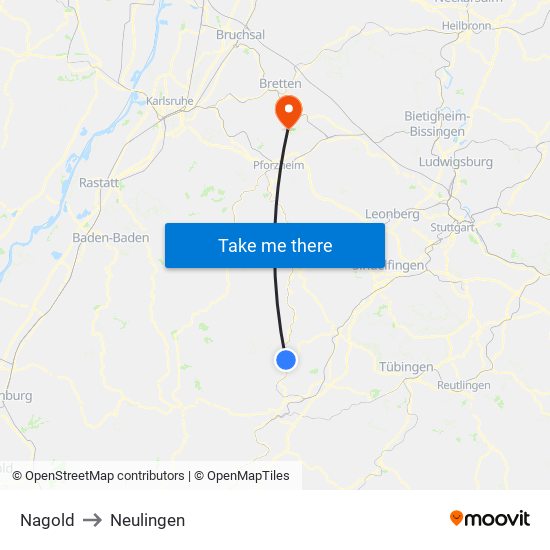 Nagold to Neulingen map