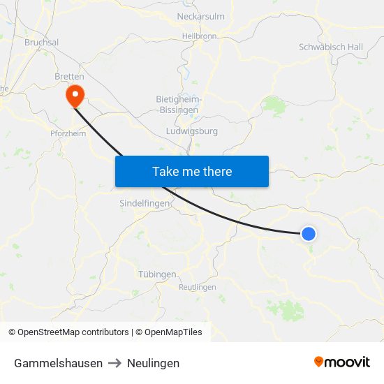 Gammelshausen to Neulingen map