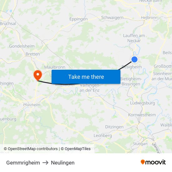 Gemmrigheim to Neulingen map