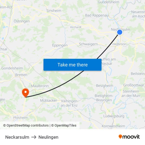 Neckarsulm to Neulingen map
