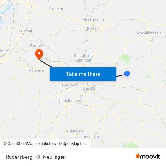 Rudersberg to Neulingen map