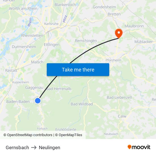 Gernsbach to Neulingen map