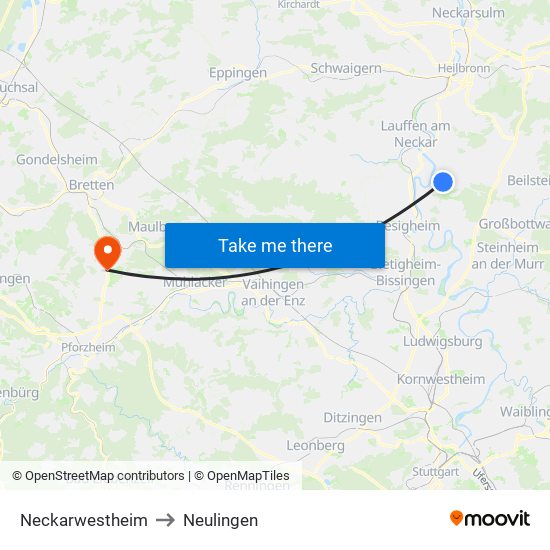 Neckarwestheim to Neulingen map