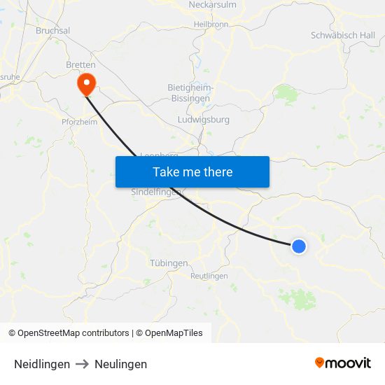 Neidlingen to Neulingen map