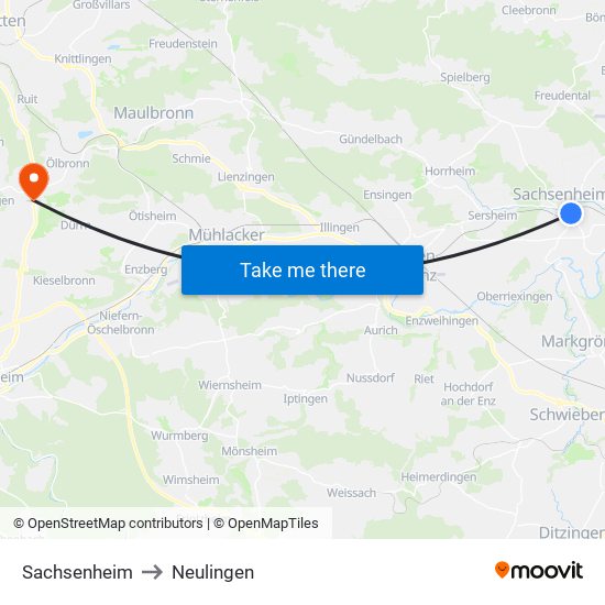 Sachsenheim to Neulingen map