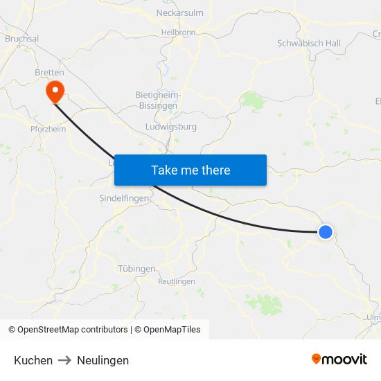 Kuchen to Neulingen map