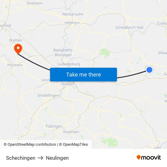 Schechingen to Neulingen map