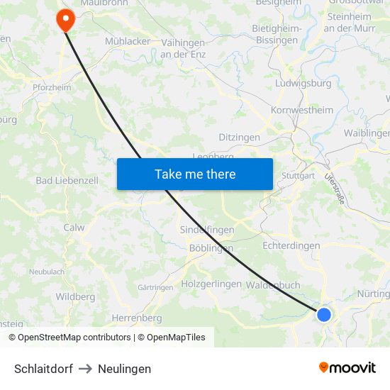 Schlaitdorf to Neulingen map