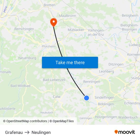 Grafenau to Neulingen map