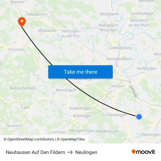 Neuhausen Auf Den Fildern to Neulingen map