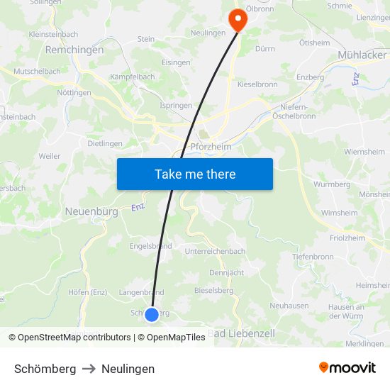 Schömberg to Neulingen map