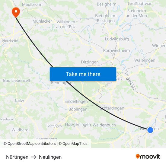 Nürtingen to Neulingen map