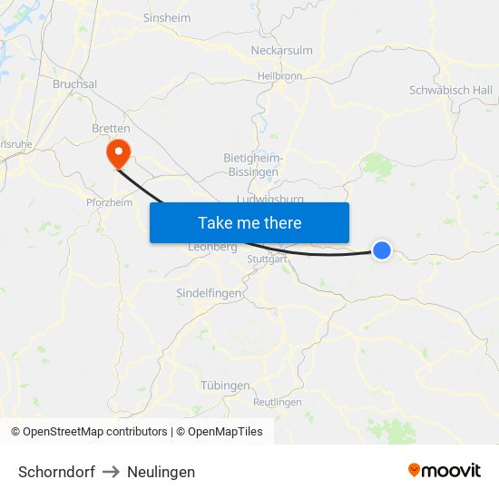 Schorndorf to Neulingen map