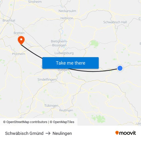 Schwäbisch Gmünd to Neulingen map