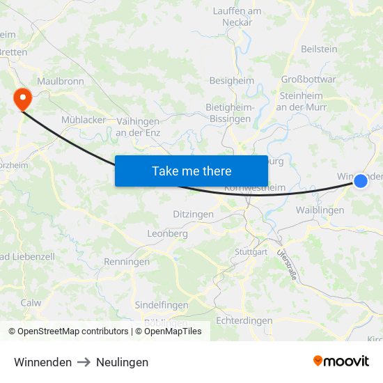 Winnenden to Neulingen map