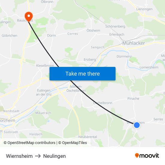 Wiernsheim to Neulingen map