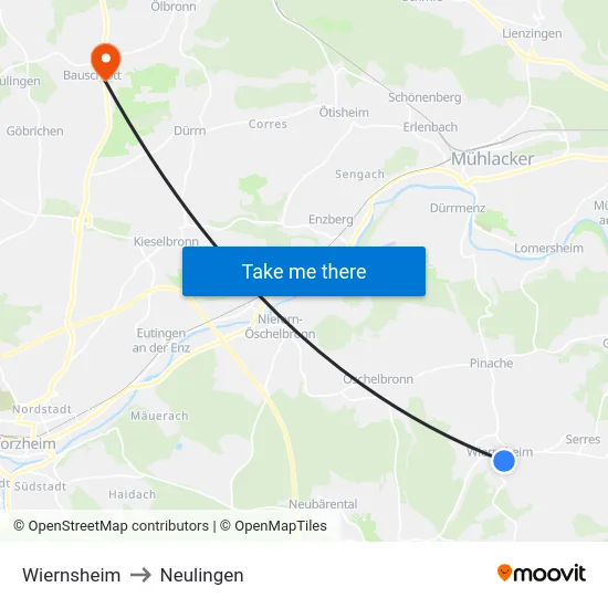 Wiernsheim to Neulingen map