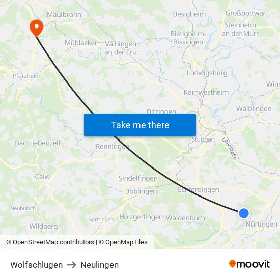 Wolfschlugen to Neulingen map