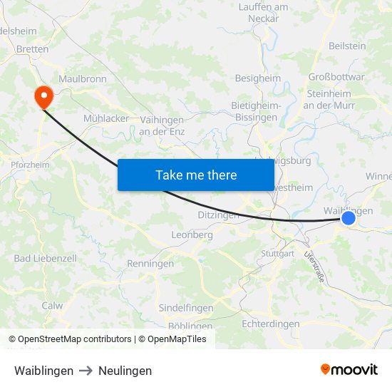 Waiblingen to Neulingen map