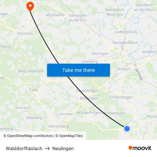 Walddorfhäslach to Neulingen map