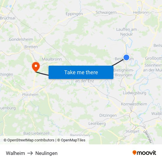 Walheim to Neulingen map