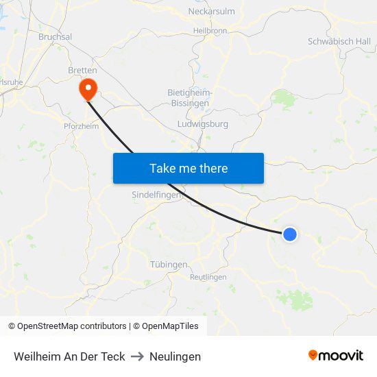 Weilheim An Der Teck to Neulingen map