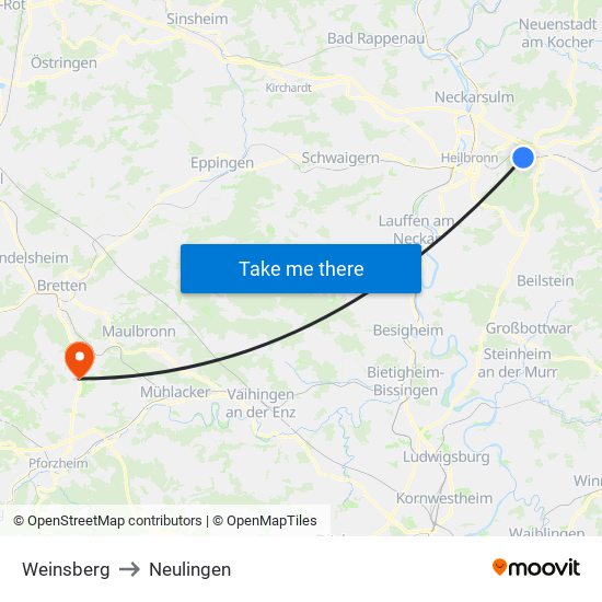 Weinsberg to Neulingen map