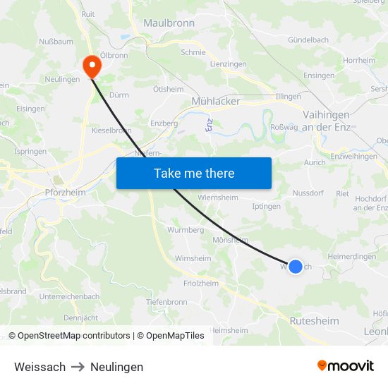 Weissach to Neulingen map