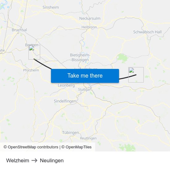 Welzheim to Neulingen map