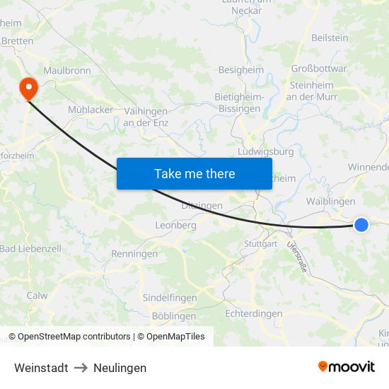 Weinstadt to Neulingen map
