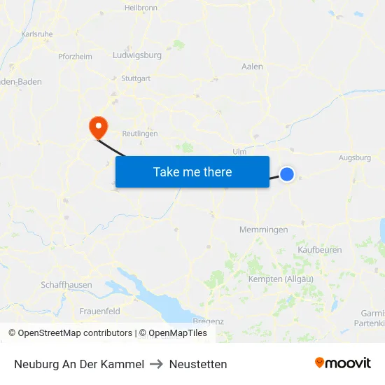Neuburg An Der Kammel to Neustetten map